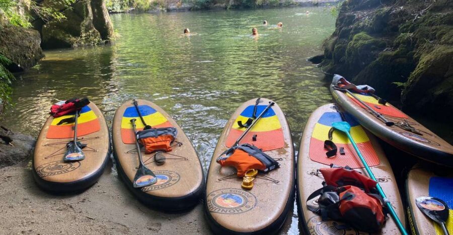 From Porto: SUP Paiva River Tour with Transfer - Stop 1: pickup area and Ilha dos Amores moment before the paddle